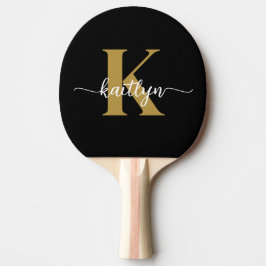 Black Gold Script Monogram Tischtennis Schläger