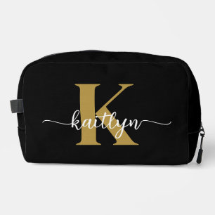 Black Gold Script Monogram Waschbeutel