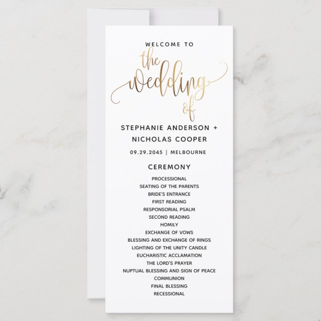 Black Gold Script Typografy Wedding Program (Vorderseite)