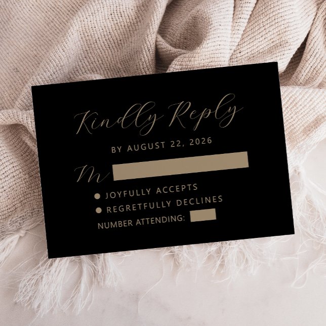 Black Gold Script Wedding RSVP Karte (Von Creator hochgeladen)