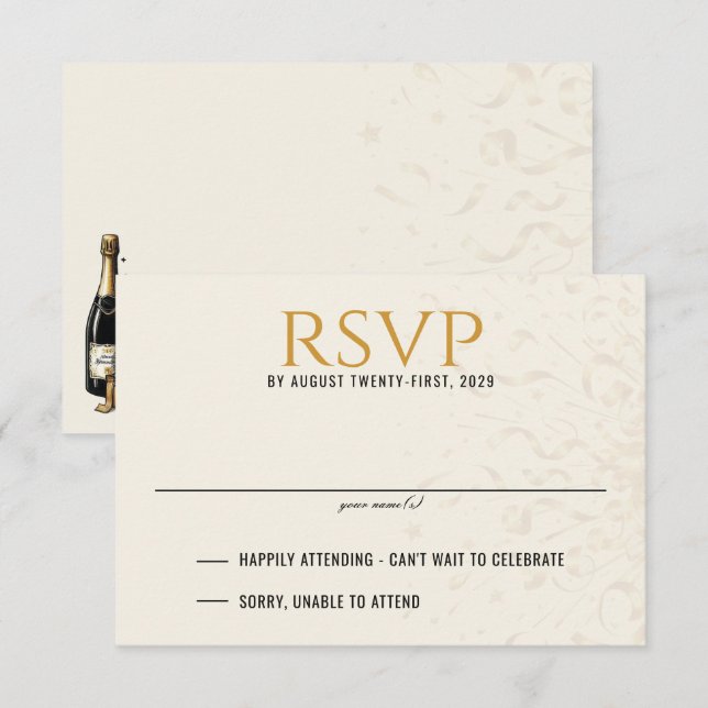 Black & Gold Silvester Hochzeit RSVP Karte (Vorne/Hinten)