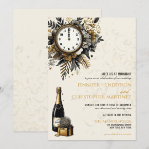 Black & Gold Silvester QR Einladung zur Hochzeit