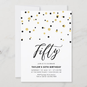 Black & Gold Simple 50. Geburtstagsparty Invi Einladung
