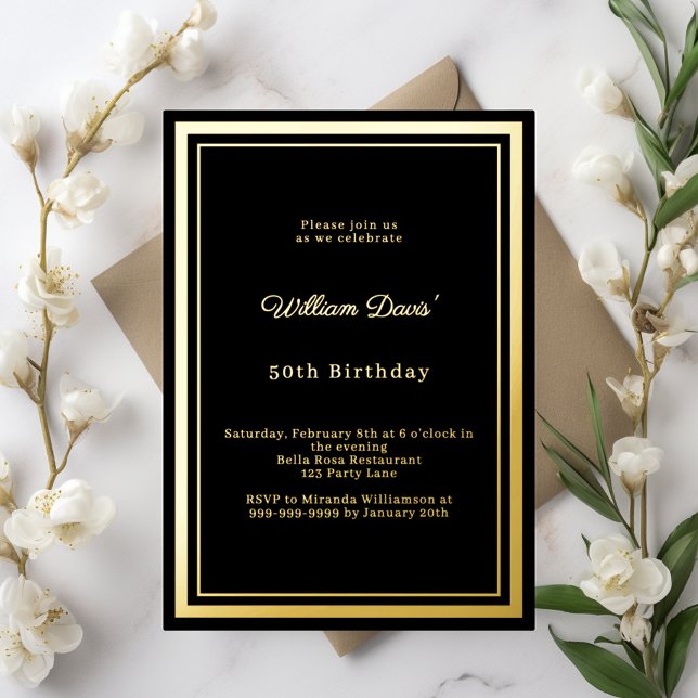 Black gold simple luxury birthday folieneinladung (Von Creator hochgeladen)