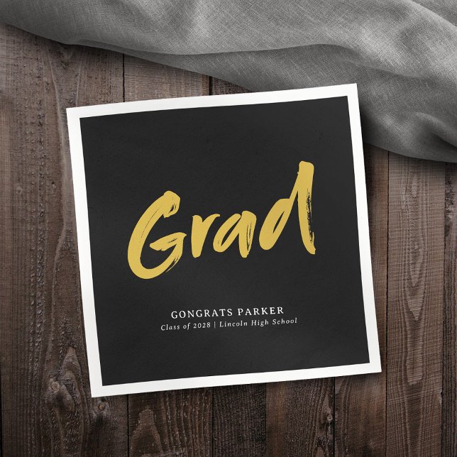 Black & Gold Simple Modern Brush Script Abschluss Serviette (Black & Gold Simple Modern Brush Script Graduation Napkins)