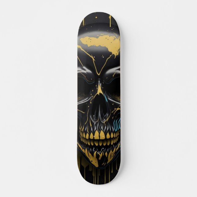 Black & Gold Skull - Numb Skulls Design Skateboard (Vorne)