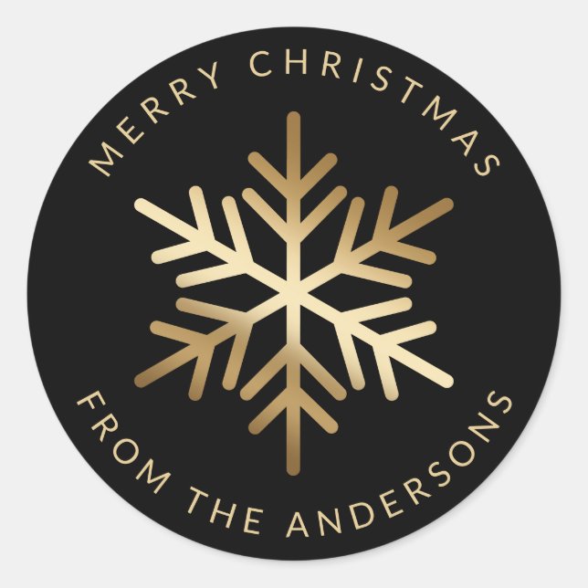 Black Gold Snowflake Family Merry Christmas Runder Aufkleber (Vorderseite)