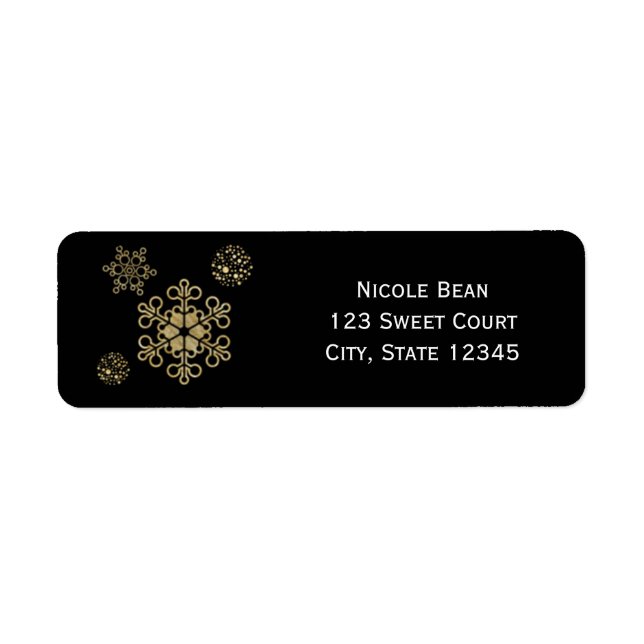 Black & Gold Snowflakes - Holiday Address Label (Vorne)