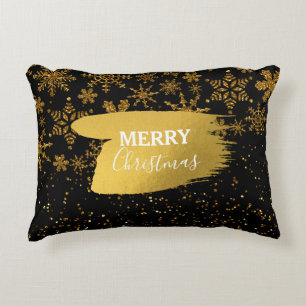 Black & Gold Snowflakes Stars Frohe Weihnachten Dekokissen