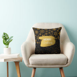 Black & Gold Snowflakes Stars Frohe Weihnachten Kissen