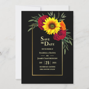 Black Gold Sonnenblumen Burgund Rose Wedding Rette Save The Date