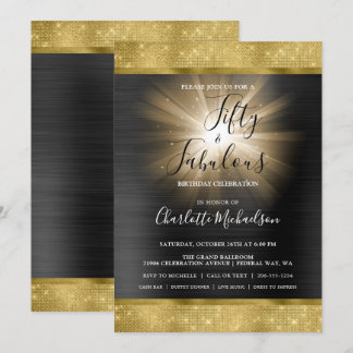Black Gold Sparkle Glam Fifty & Fabulous Geburtsta Einladung