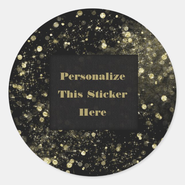Black & Gold Sparkling Lights Glam Sparkle Glitzer Runder Aufkleber (Vorderseite)