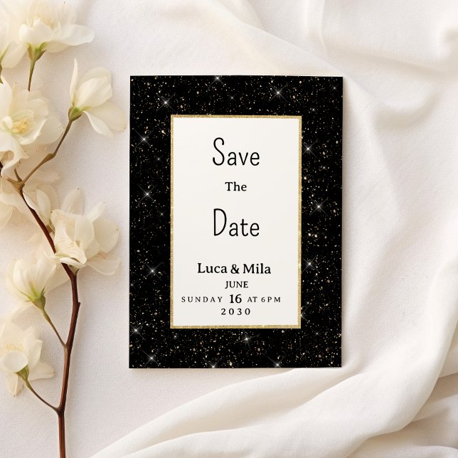 Black gold sparkly glitter confetti Save the Date Einladung (Black gold sparkly glitter confetti Save the Date)