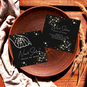 Black Gold Speck Hand Nail Salon Quadratische Visitenkarte