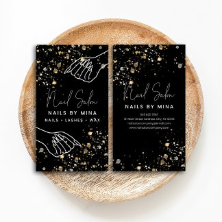 Black Gold Specks Hand Nail Salon Visitenkarte