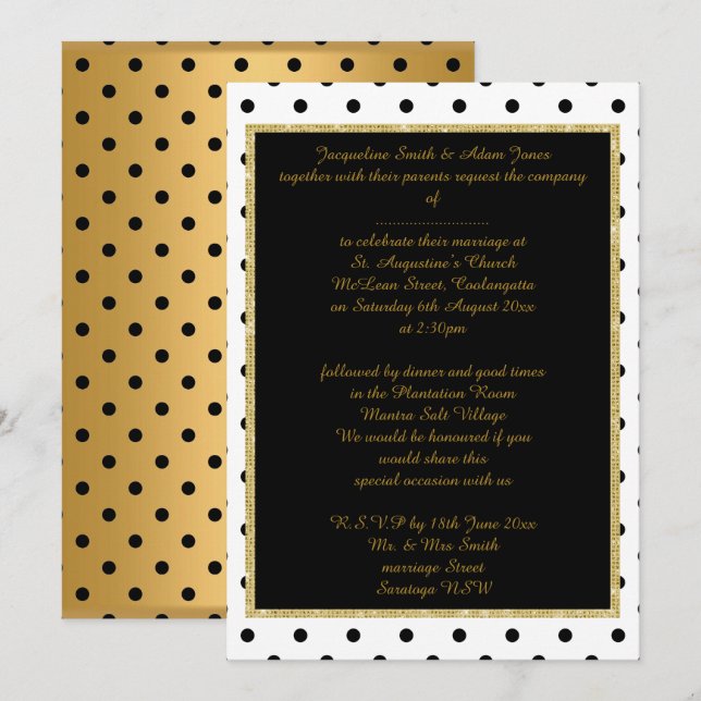 Black Gold Spot elegantes Hochzeitsgeschenk Gold Einladung (Vorne/Hinten)