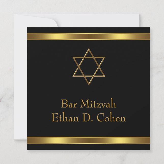 Black Gold Star von David Bar Mitzvah Einladung (Vorderseite)