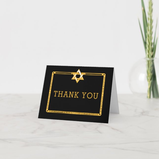 Black Gold Star von David Bar Mitzvah Vielen Dank Dankeskarte (Vorderseite)
