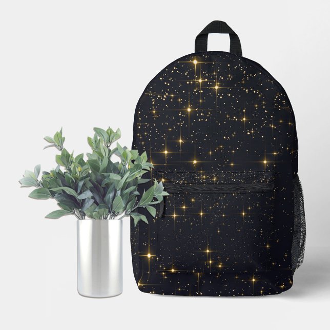 Black Gold Staright Bedruckter Rucksack (Black and gold sparkle backpack. Custom with your text, photos, etc.)