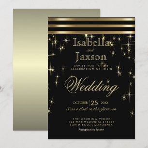 Black & Gold Starlights mit Bars Einladung