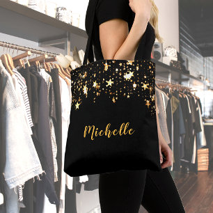 Black gold stars elegant name tasche