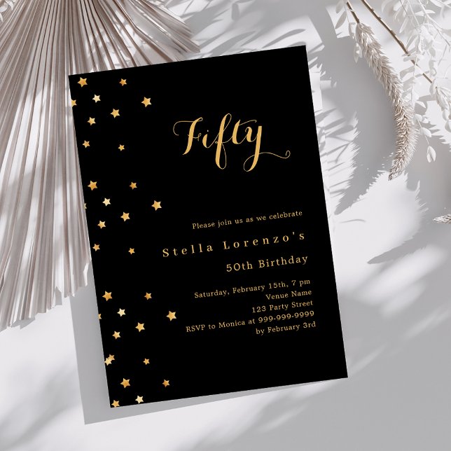Black Gold Stars eleganter Luxus Geburtstag Einladung (Von Creator hochgeladen)
