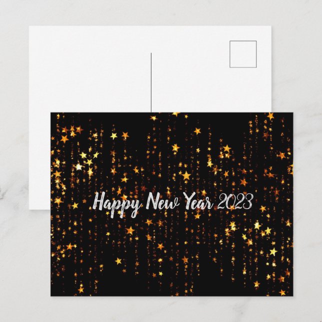 Black Gold Stars Frohes Neues Jahr 2023 Postkarte (Vorne/Hinten)