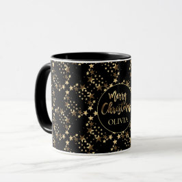 Black Gold Stars Muster hinzufügen Name Frohe Weih Tasse