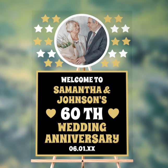 Black Gold Stars Photo 60e anniversaire mariage (Neutre)