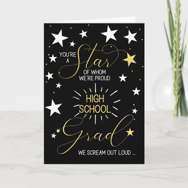 Black Gold Stars Typografie Karte (Vorderseite)