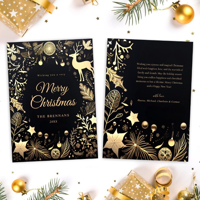 Black Gold Stilvolle Feste Frohe Weihnachten (Black Gold Stylish Festive Merry Christmas Holiday Card)
