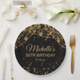 Black Gold String Lights Glitzer Erwachsene Geburt Pappteller