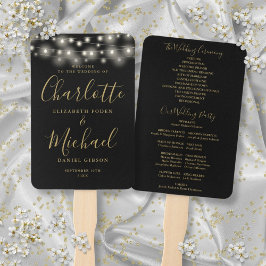 Black Gold String Lights Skript Wedding Programm Fächer