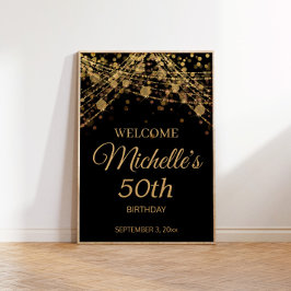 Black Gold String Lights Willkommen 50. Geburtstag Poster