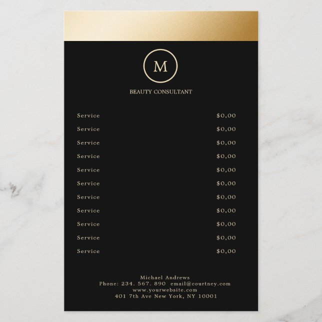 Black Gold Stripe Monogramm Circle Flyer (Vorne)