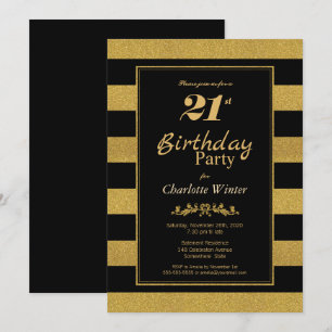 Black Gold Striped 21. Geburtstag Party Einladung