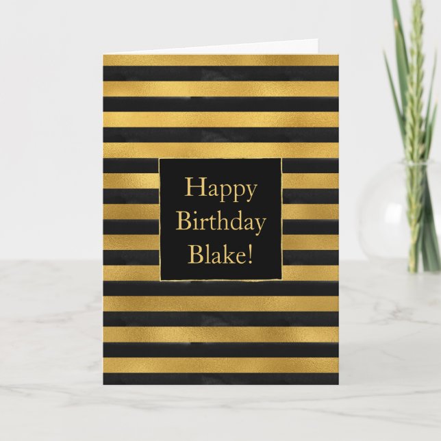 Black Gold Stripes Birthday Karte (Vorderseite)