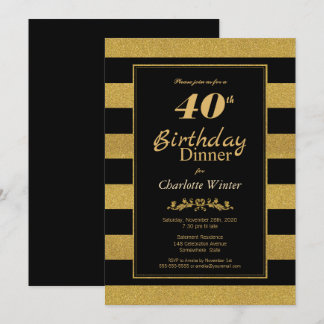 Black Gold Striping 40. Geburtstag Abendessen Einladung