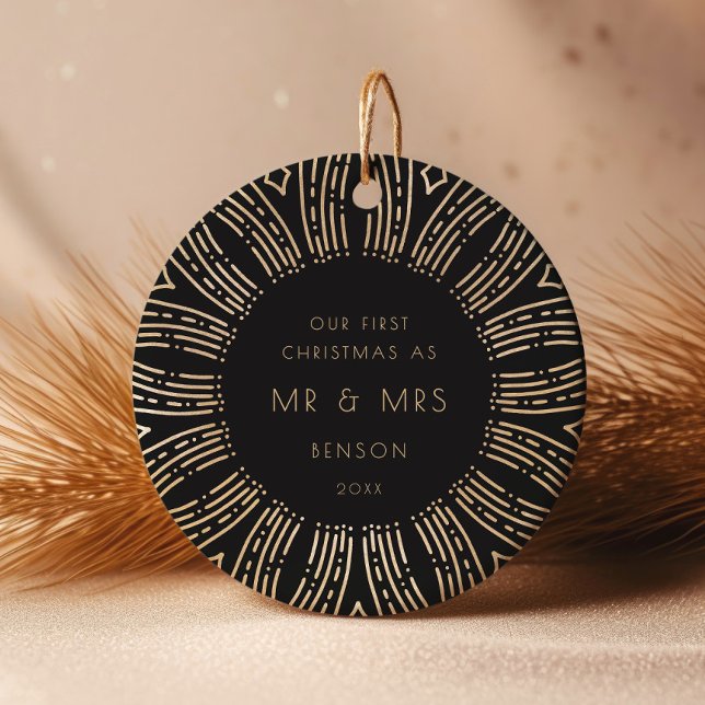 Black & Gold Sunburst Art Deco Keramik Ornament (Von Creator hochgeladen)