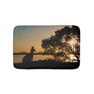 Black & Gold Sunset Kangaroo Tree Silhouette Badematte