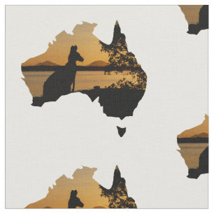 Black & Gold Sunset Kangaroo Tree Silhouette Stoff