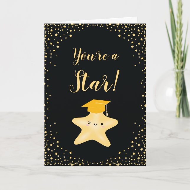 Black & Gold Superstar Abschluss Glückwunsch Karte (Vorderseite)