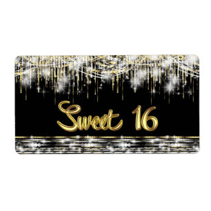 Black Gold Sweet 16 Étiquettes bouteille d'eau