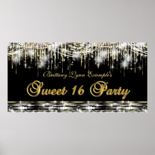 Black Gold Sweet 16 Geburtstagsparty Banner Poster