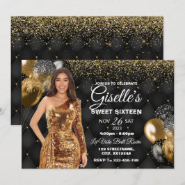 Black & Gold Sweet 16 Girl zum Geburtstag Einladun Einladung