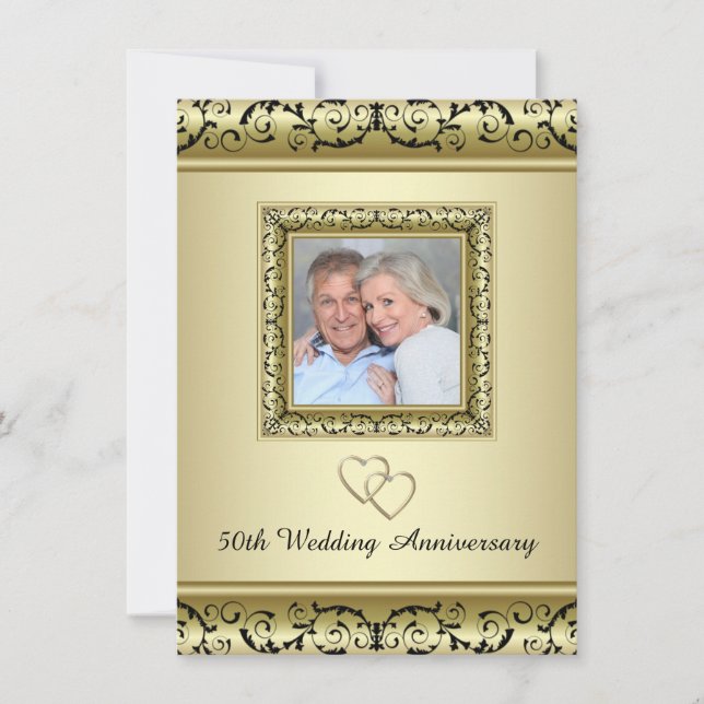 Black Gold Swirl 50th Wedding Anniversary Party Einladung (Vorderseite)