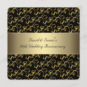 Black Gold Swirl 50th Wedding Anniversary Party Einladung