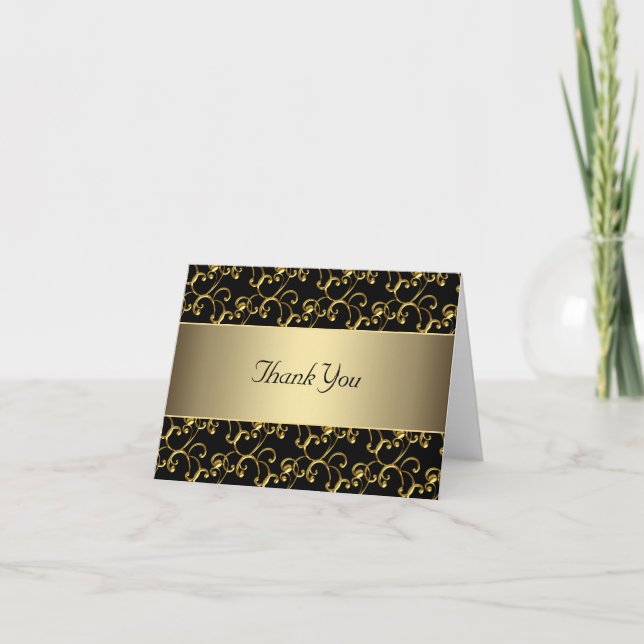 Black Gold Swirl Gold Merci Cartes (Devant)