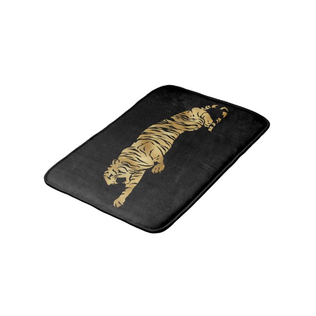 Black & Gold Tiger Bath Mat Badematte (Schrägansicht)